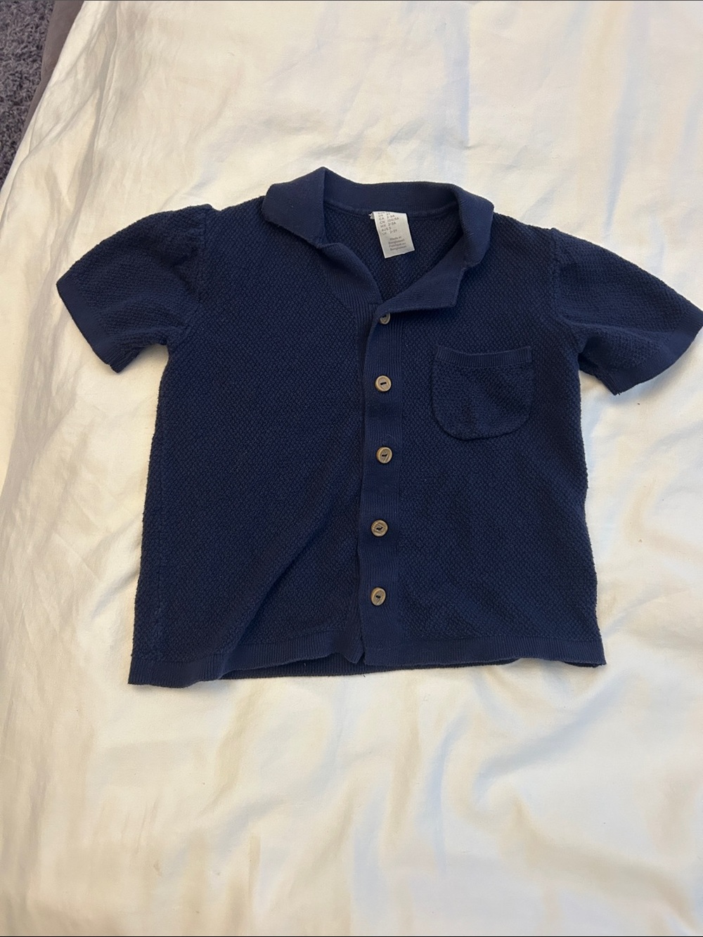 H&m Kids Short-Sleeve Knit Button-Up Shirt in Navy size 2